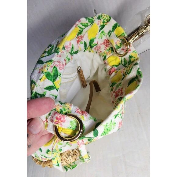 C&C California Rattan Wicker Lemon Printed Canvas Bucket Bag Handbag New - Picture 15 of 16